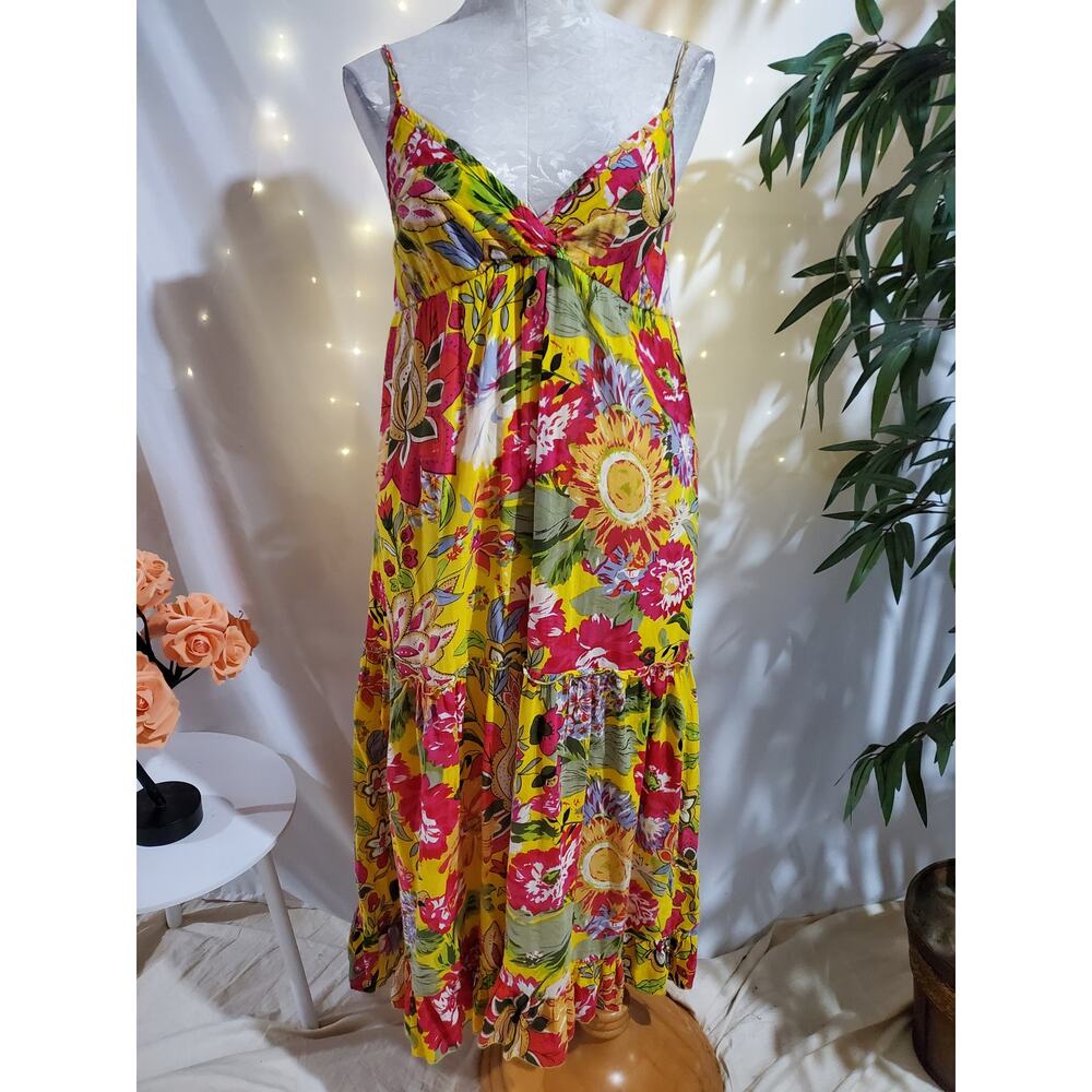 Vtg 90s Y2K Chesley Tiered Floral Ruffle Empire Waist Maxi Sundress Sz M Cottage